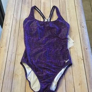 SPEEDO BLK AND PURPLE ONE PIECE SWIMSUIT